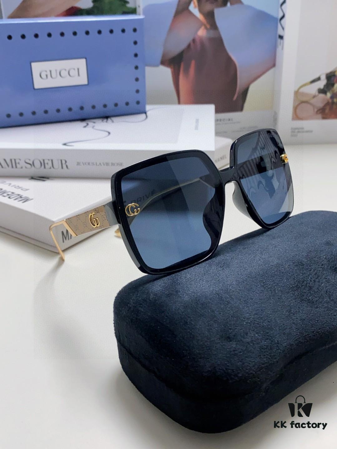 Gucci New Large-Frame Sunglasses for Women, Slimming Fashionable UV-Protective Square Sunglasses, Street-Style Vacation Eyewear