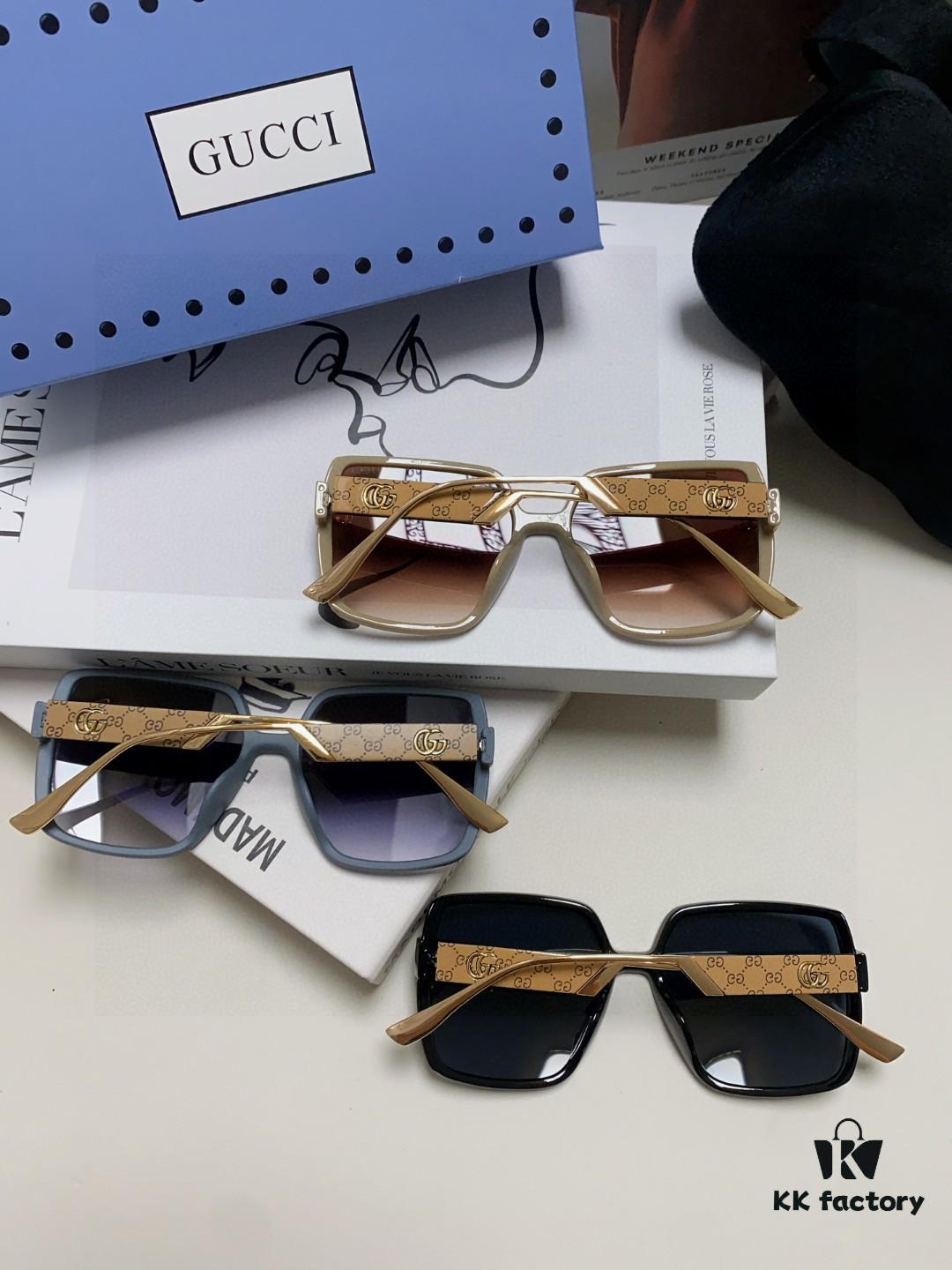 Gucci New Large-Frame Sunglasses for Women, Slimming Fashionable UV-Protective Square Sunglasses, Street-Style Vacation Eyewear