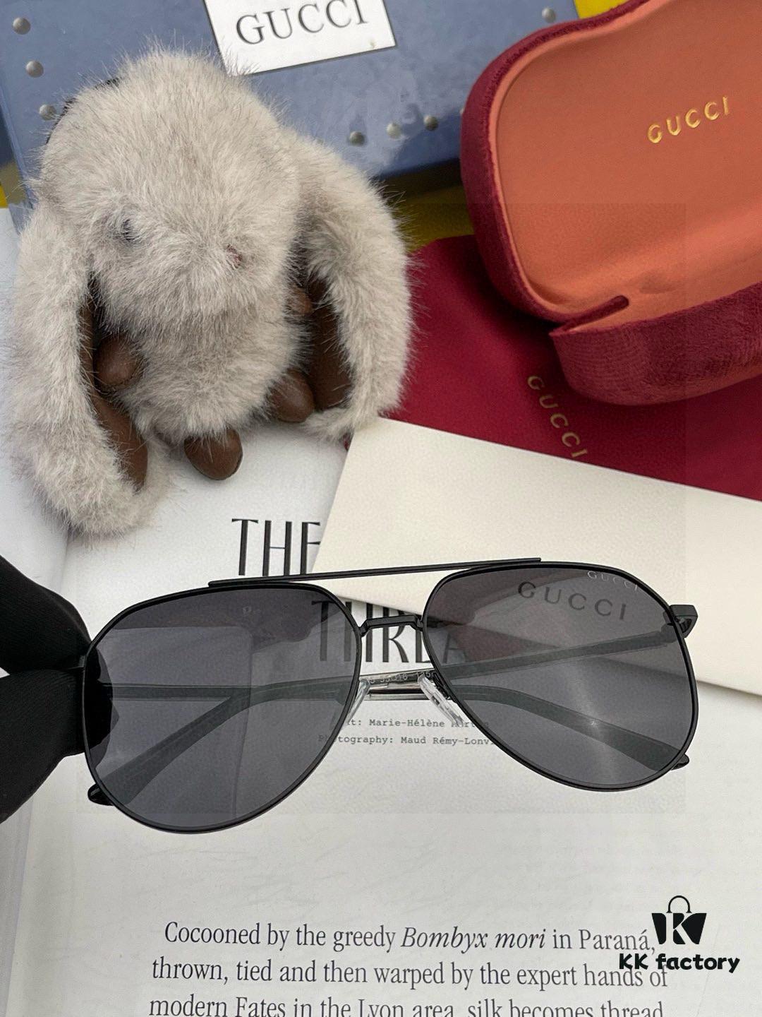 Gucci High-Quality Unisex Sunglasses, Polarized Pilot Frames with Imported Polaroid Lenses, Stylish Oversized Aviator Sunglasses for Driving and Fishing, UV-Protective Korean-Style Slimming Design