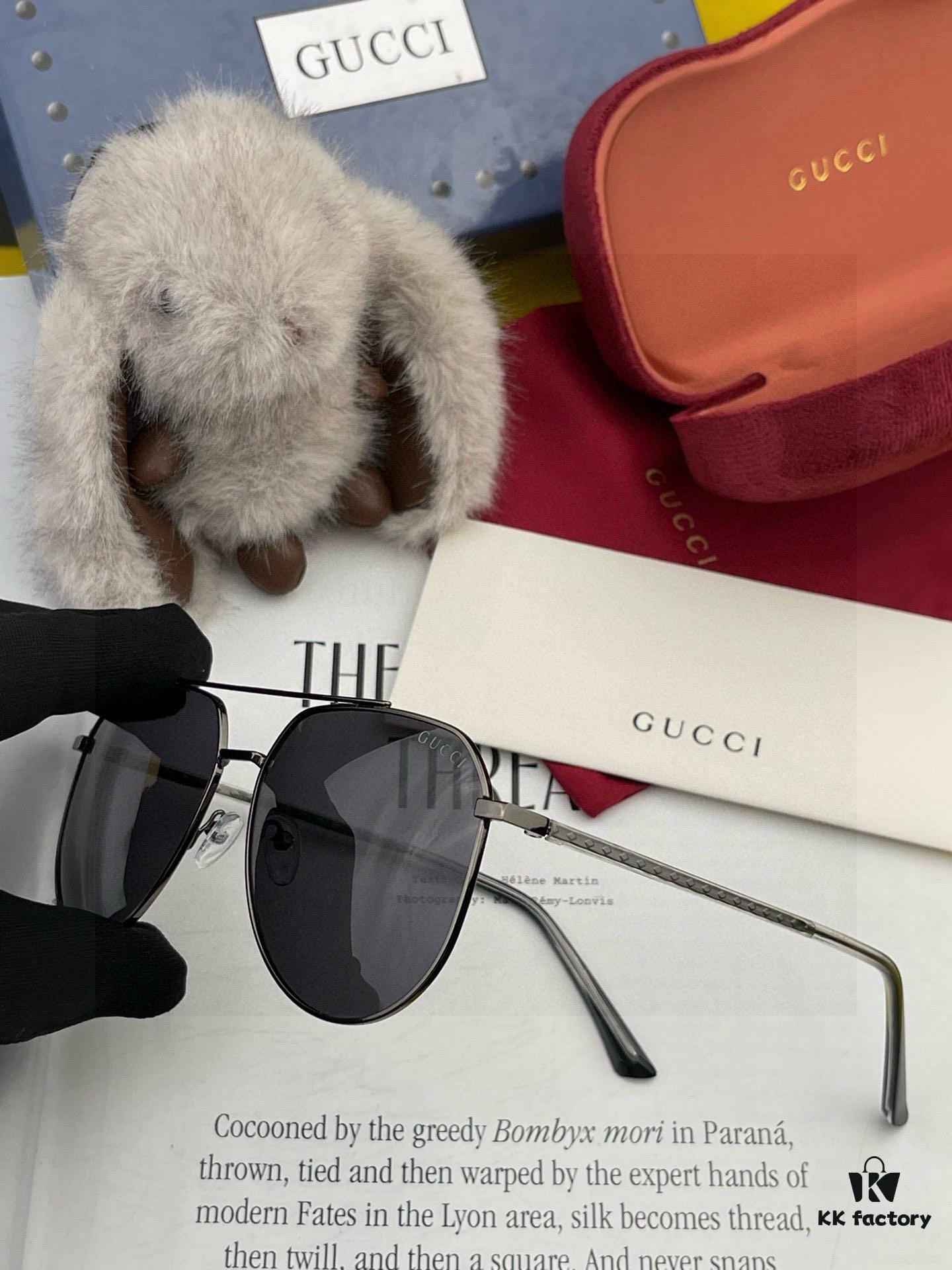 Gucci High-Quality Unisex Sunglasses, Polarized Pilot Frames with Imported Polaroid Lenses, Stylish Oversized Aviator Sunglasses for Driving and Fishing, UV-Protective Korean-Style Slimming Design