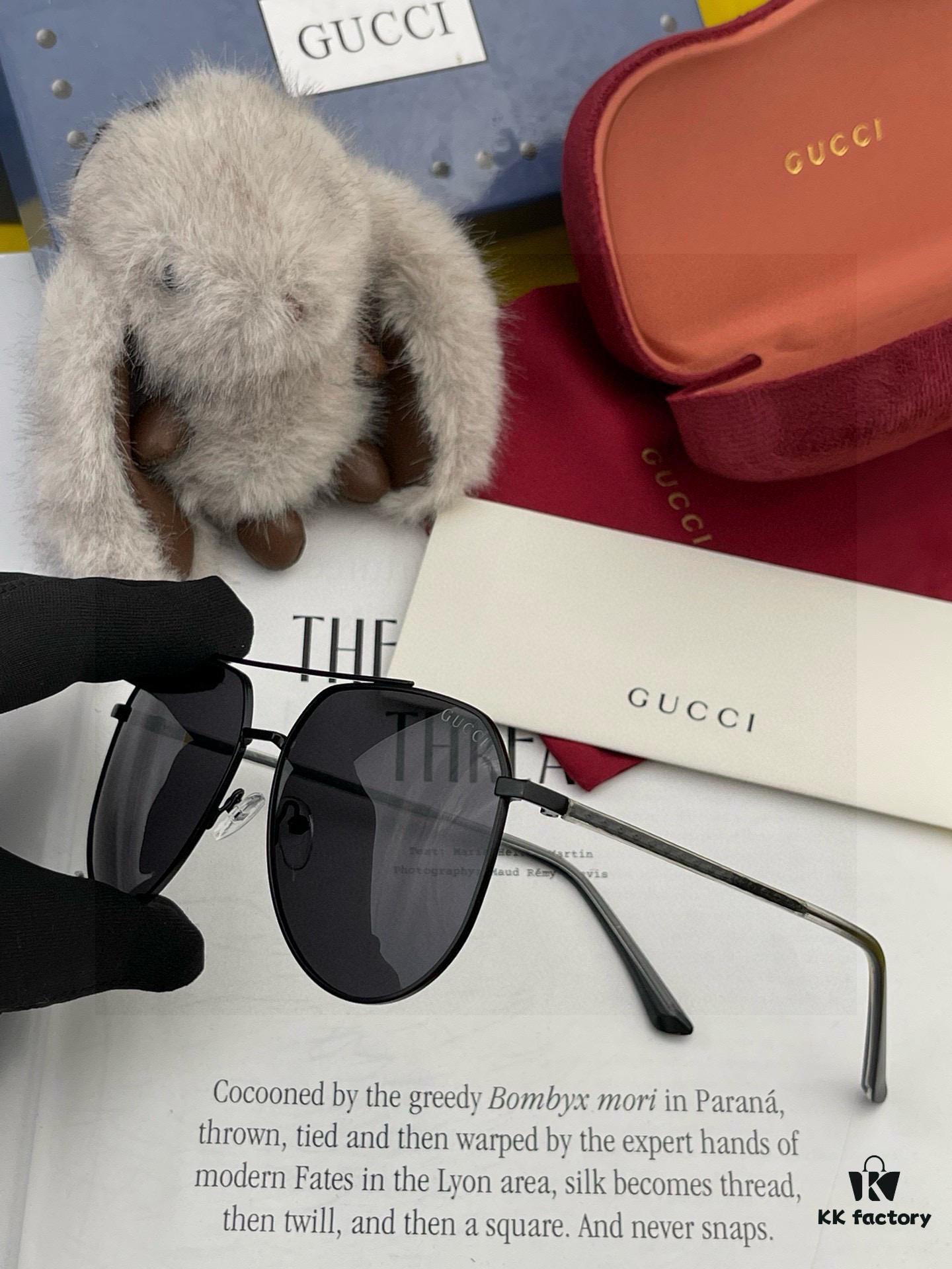 Gucci High-Quality Unisex Sunglasses, Polarized Pilot Frames with Imported Polaroid Lenses, Stylish Oversized Aviator Sunglasses for Driving and Fishing, UV-Protective Korean-Style Slimming Design