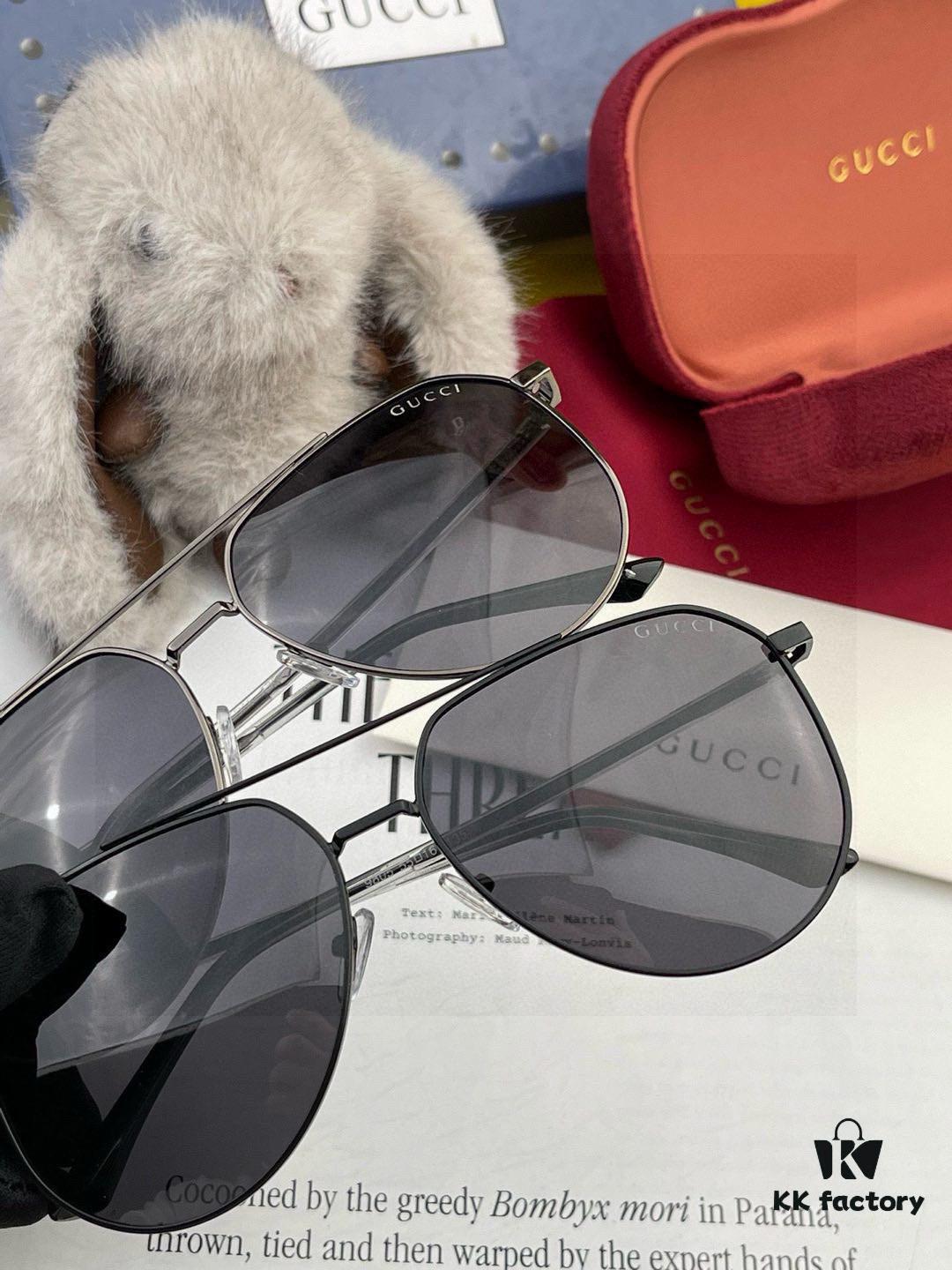 Gucci High-Quality Unisex Sunglasses, Polarized Pilot Frames with Imported Polaroid Lenses, Stylish Oversized Aviator Sunglasses for Driving and Fishing, UV-Protective Korean-Style Slimming Design