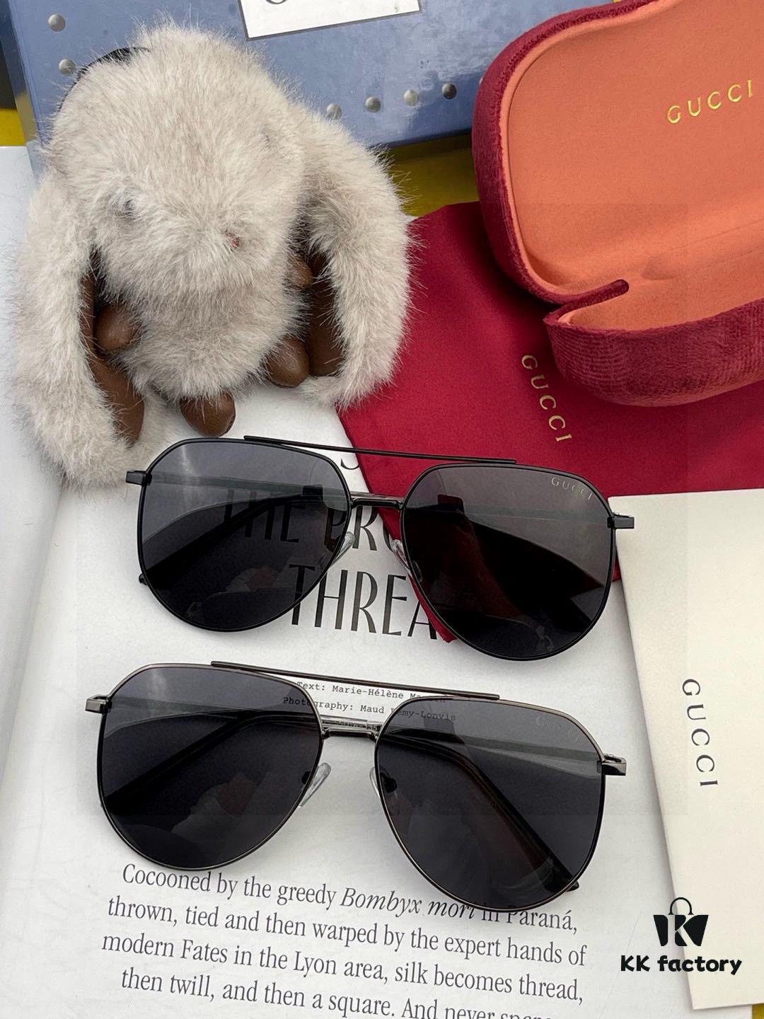 Gucci High-Quality Unisex Sunglasses, Polarized Pilot Frames with Imported Polaroid Lenses, Stylish Oversized Aviator Sunglasses for Driving and Fishing, UV-Protective Korean-Style Slimming Design