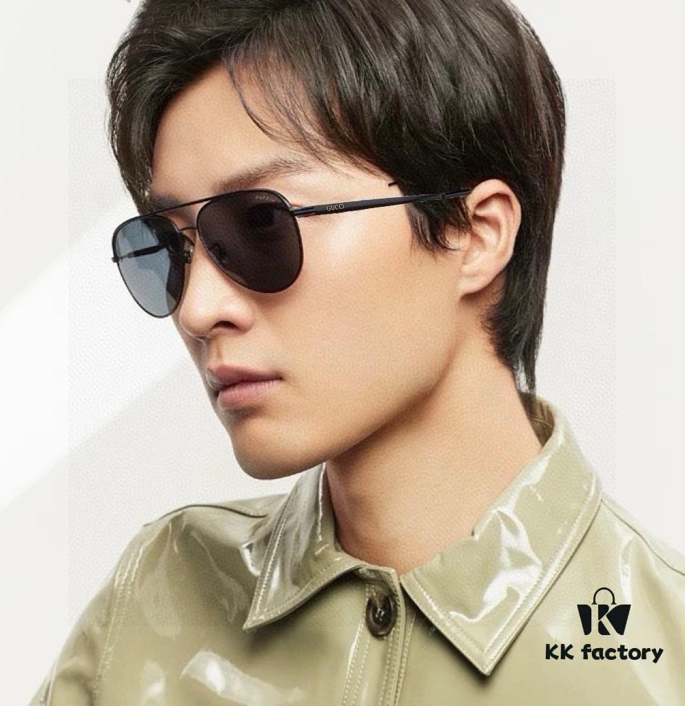 Gucci High-Quality Unisex Sunglasses, Imported Polarized Lenses, Aviator Style, UV Protection, Universal Fit, Slimming Design for Driving and Fishing, Model: 3371