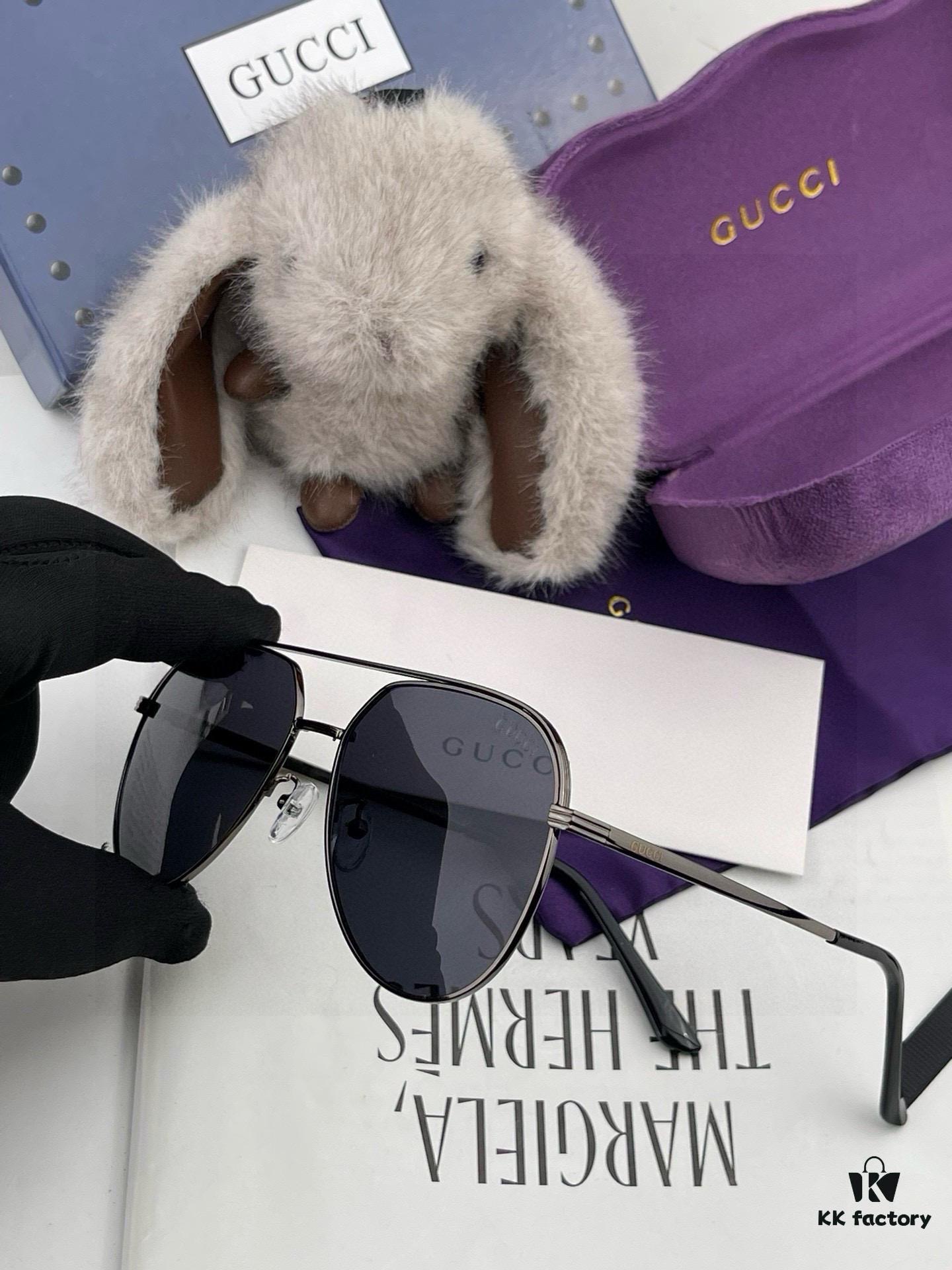 Gucci High-Quality Unisex Sunglasses, Imported Polarized Lenses, Aviator Style, UV Protection, Universal Fit, Slimming Design for Driving and Fishing, Model: 3371