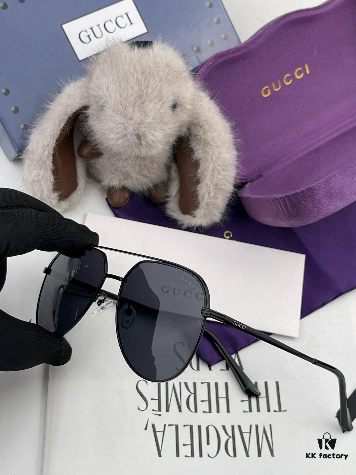 Gucci High-Quality Unisex Sunglasses, Imported Polarized Lenses, Aviator Style, UV Protection, Universal Fit, Slimming Design for Driving and Fishing, Model: 3371