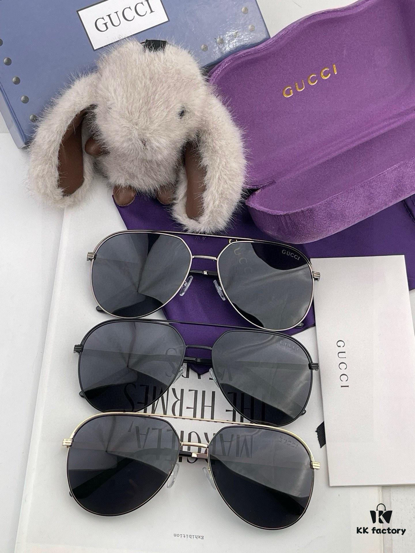 Gucci High-Quality Unisex Sunglasses, Imported Polarized Lenses, Aviator Style, UV Protection, Universal Fit, Slimming Design for Driving and Fishing, Model: 3371