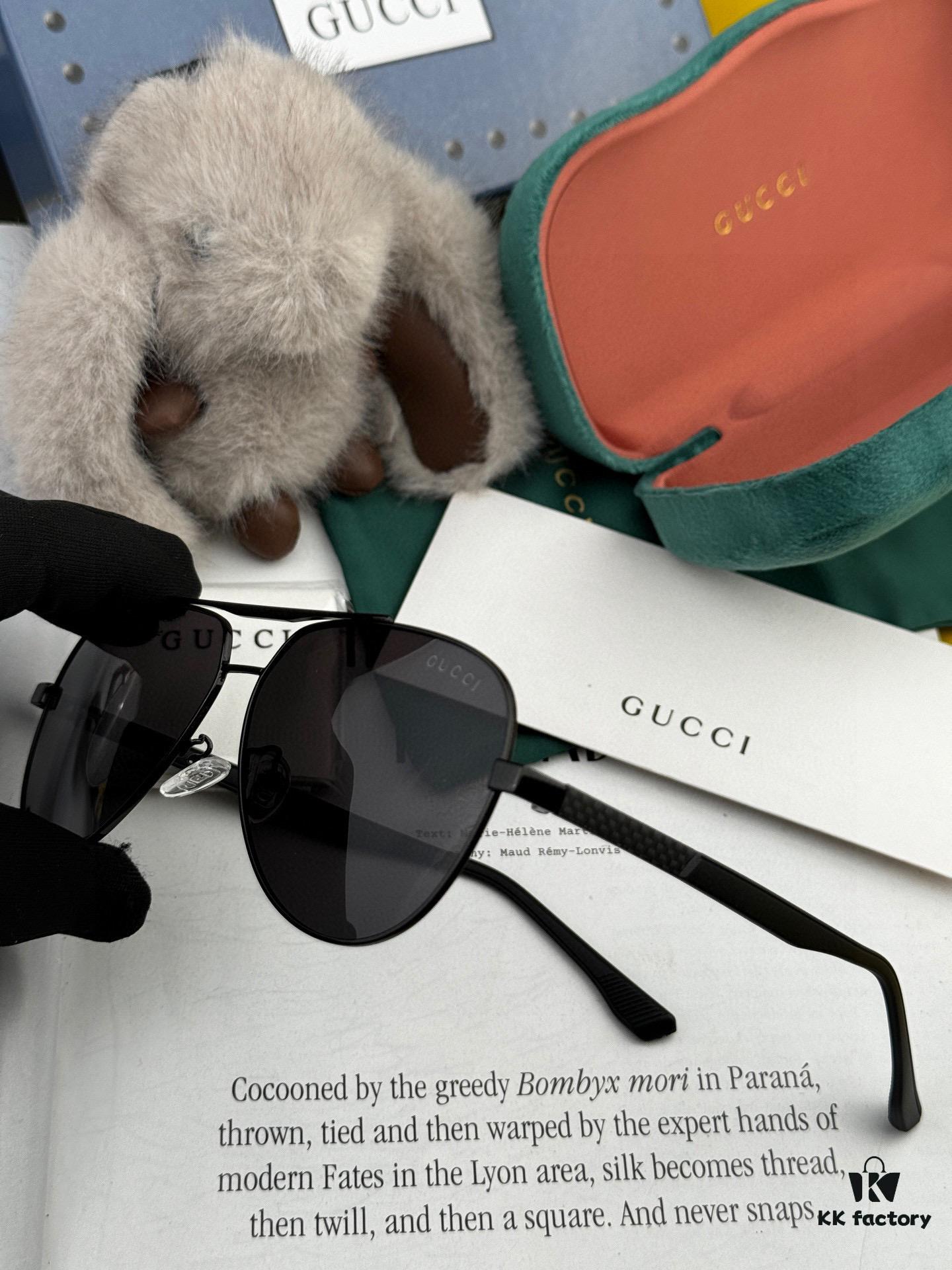 Gucci High-Quality Unisex Sunglasses, Polarized Imported Polylite Lenses, Aviator Style, UV Protection, Slimming Design for Driving and Fishing