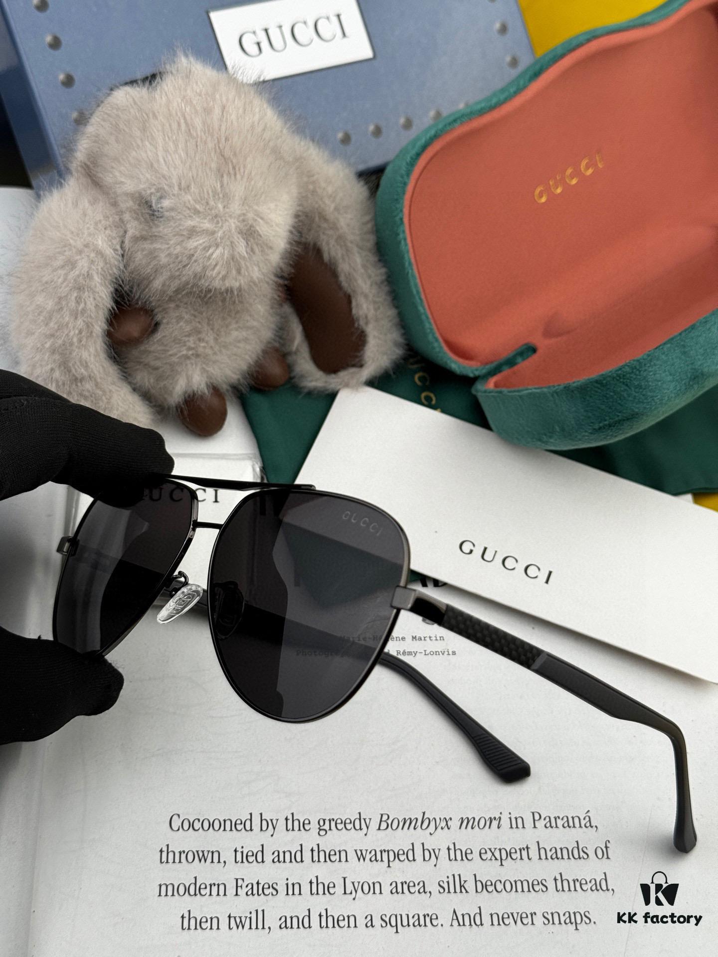 Gucci High-Quality Unisex Sunglasses, Polarized Imported Polylite Lenses, Aviator Style, UV Protection, Slimming Design for Driving and Fishing