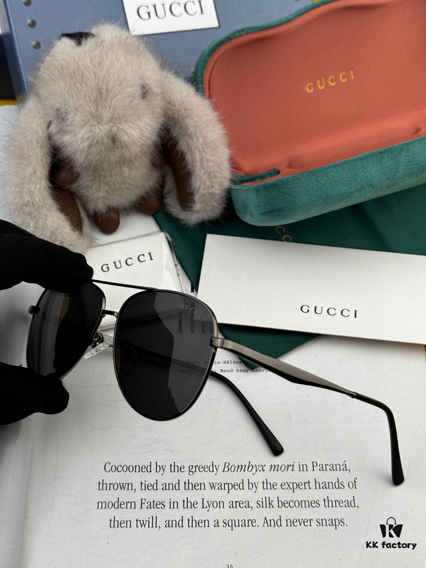 Gucci High-Quality Unisex Sunglasses, Imported Polarized Lenses by Polaroid, Aviator Style, UV Protection, Suitable for Driving and Fishing, Slimming and Versatile Design