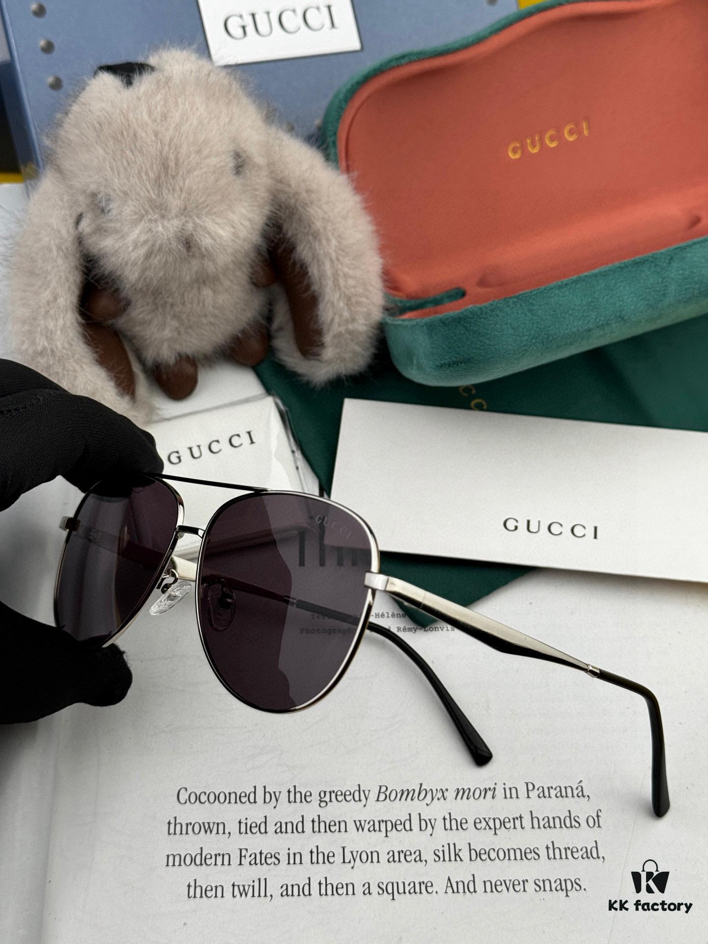 Gucci High-Quality Unisex Sunglasses, Imported Polarized Lenses, Stylish Oversized Aviator Sunglasses for Men, UV Protection, Suitable for Driving and Fishing