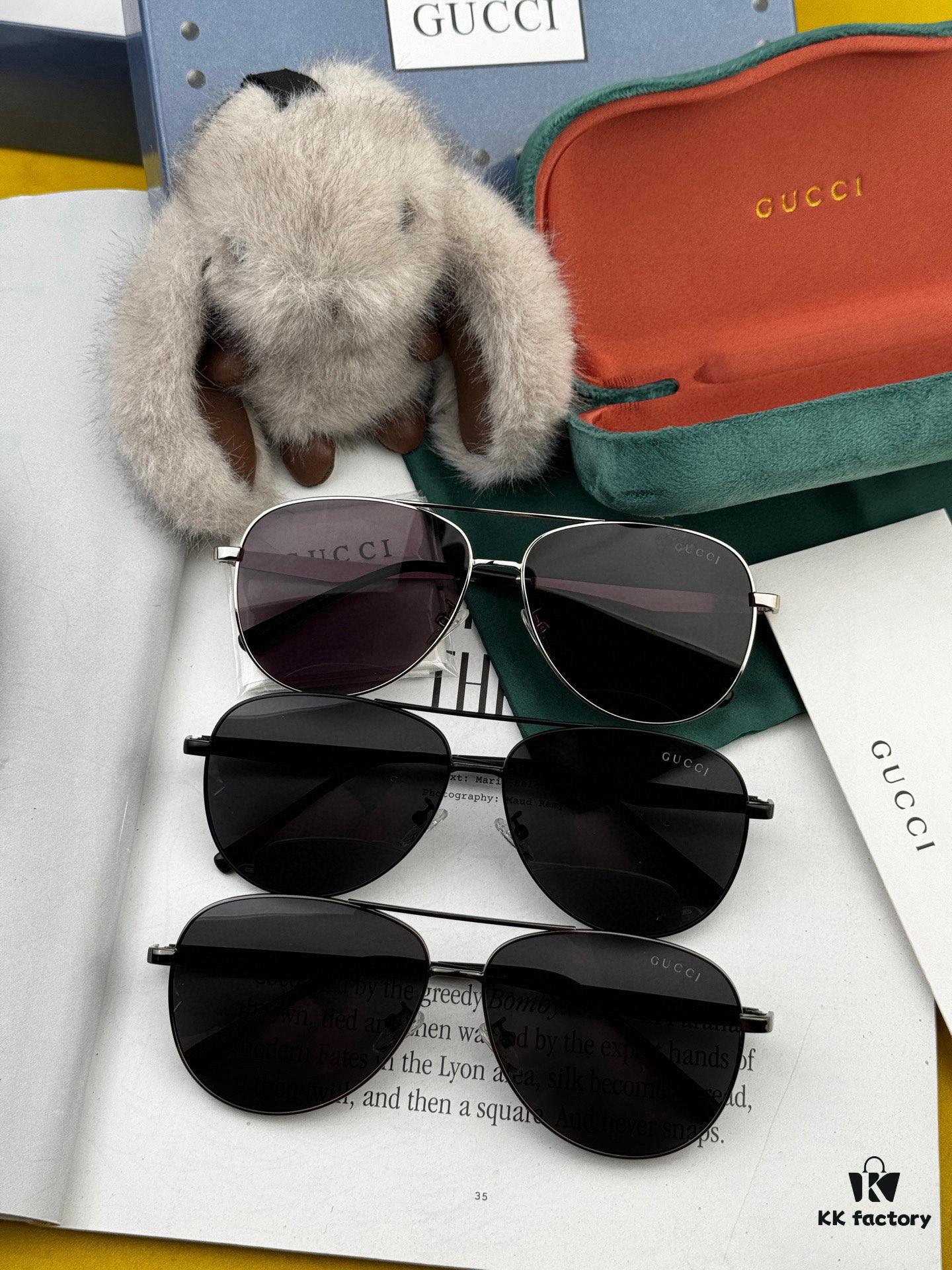 Gucci High-Quality Unisex Sunglasses, Imported Polarized Lenses, Stylish Oversized Aviator Sunglasses for Men, UV Protection, Suitable for Driving and Fishing