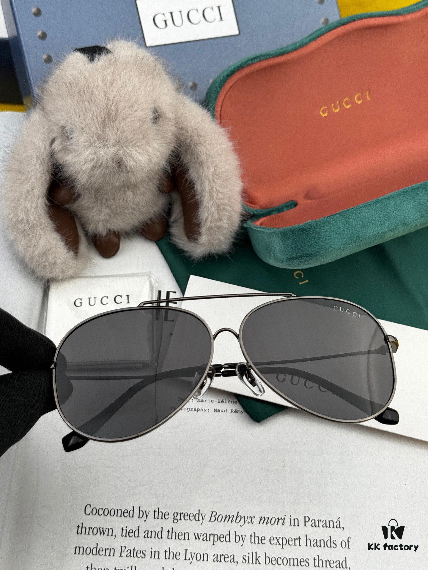 Gucci High-Quality Unisex Sunglasses, Polarized Pilot Frames with Imported Polaroid Lenses, Stylish and Slimming Aviator Design for Driving, Fishing, and Daily Wear, Korean Fashion Style, Model: G2203