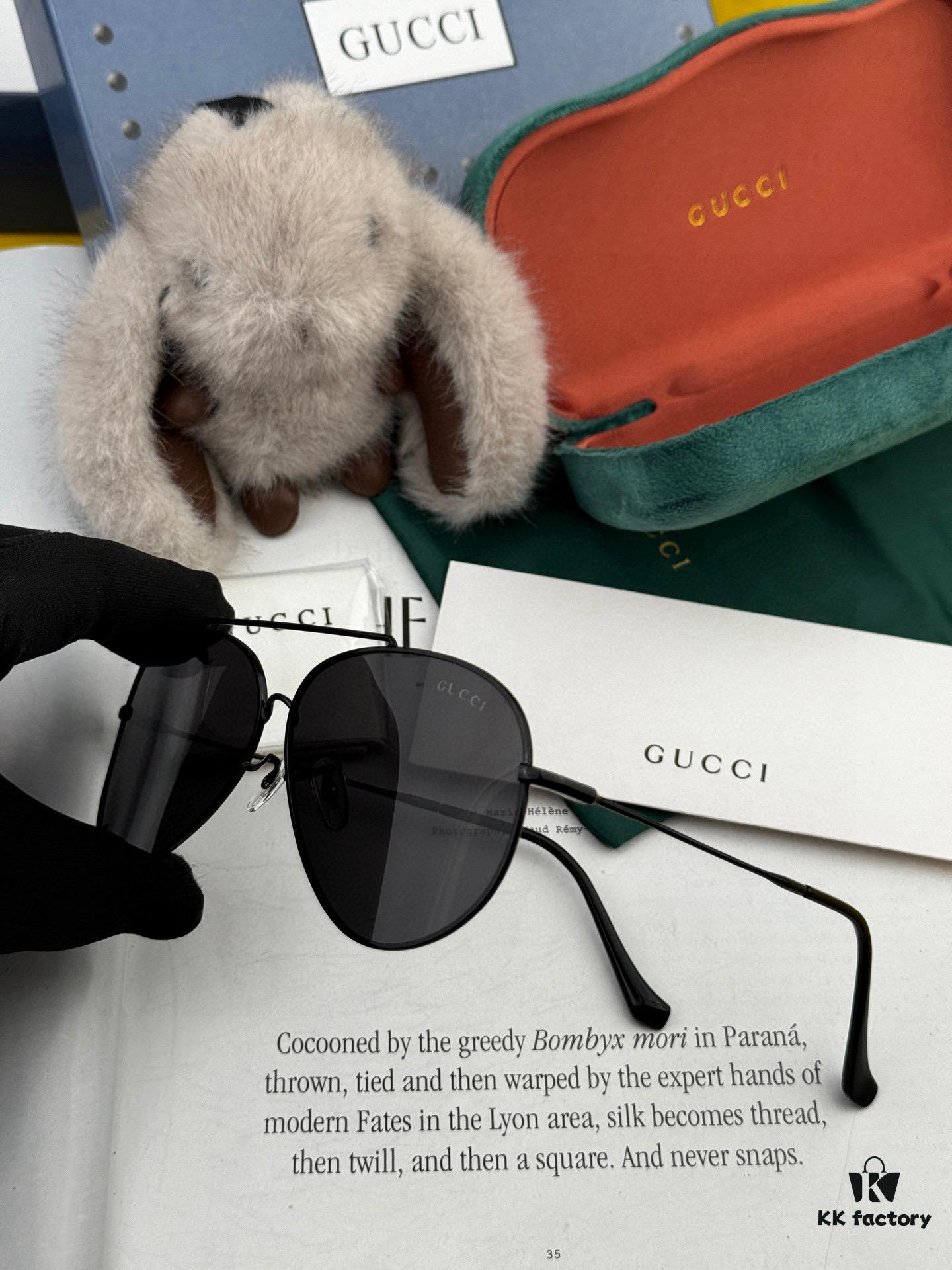 Gucci High-Quality Unisex Sunglasses, Polarized Pilot Frames with Imported Polaroid Lenses, Stylish and Slimming Aviator Design for Driving, Fishing, and Daily Wear, Korean Fashion Style, Model: G2203
