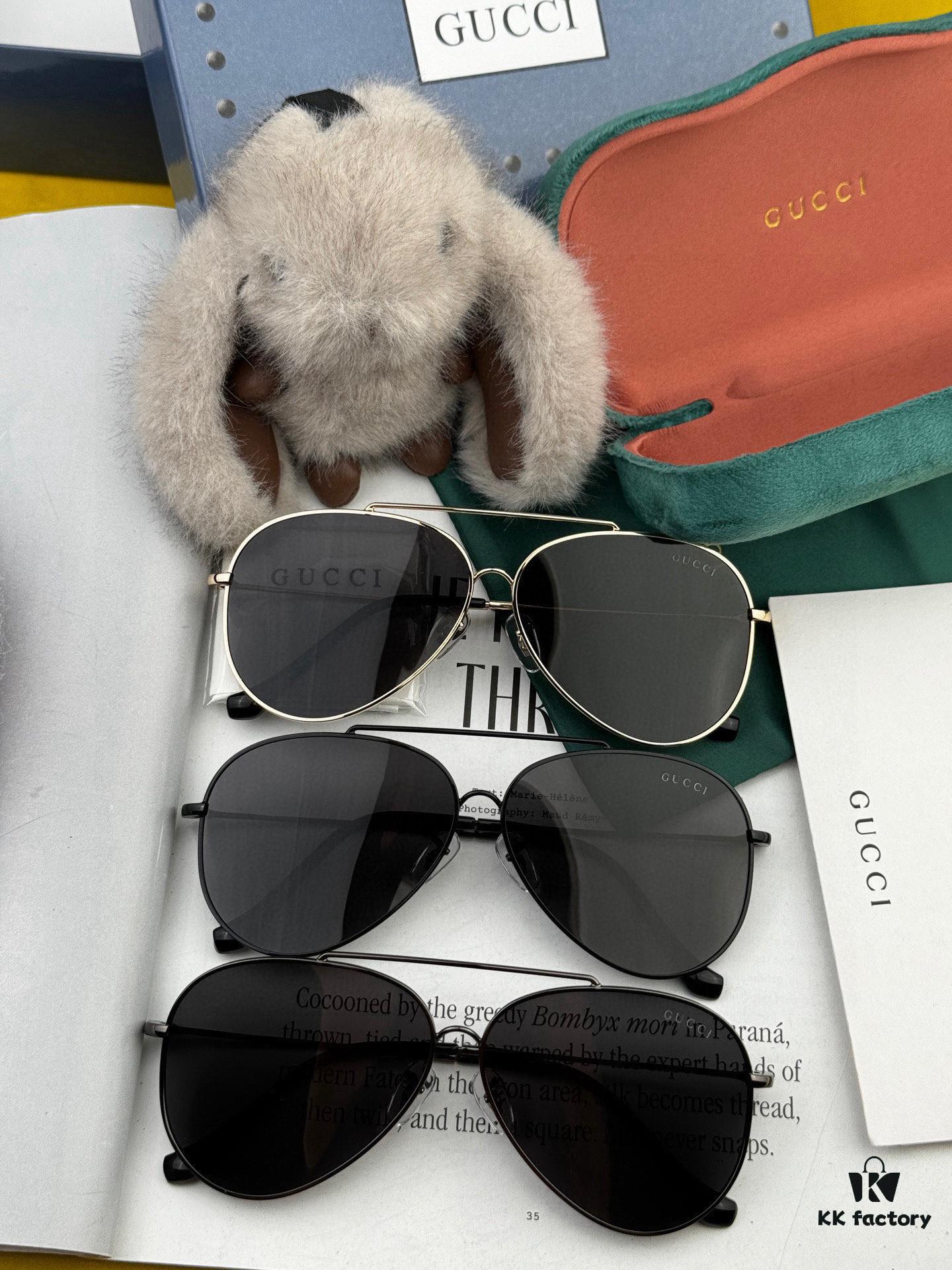 Gucci High-Quality Unisex Sunglasses, Polarized Pilot Frames with Imported Polaroid Lenses, Stylish and Slimming Aviator Design for Driving, Fishing, and Daily Wear, Korean Fashion Style, Model: G2203