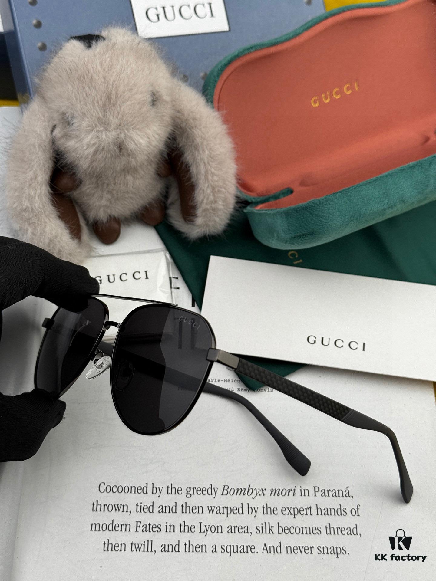 Gucci High-Quality Unisex Sunglasses, Polarized Imported Polaroid Lenses, Aviator Style, UV Protection, Suitable for Driving and Fishing, Stylish and Slimming Design