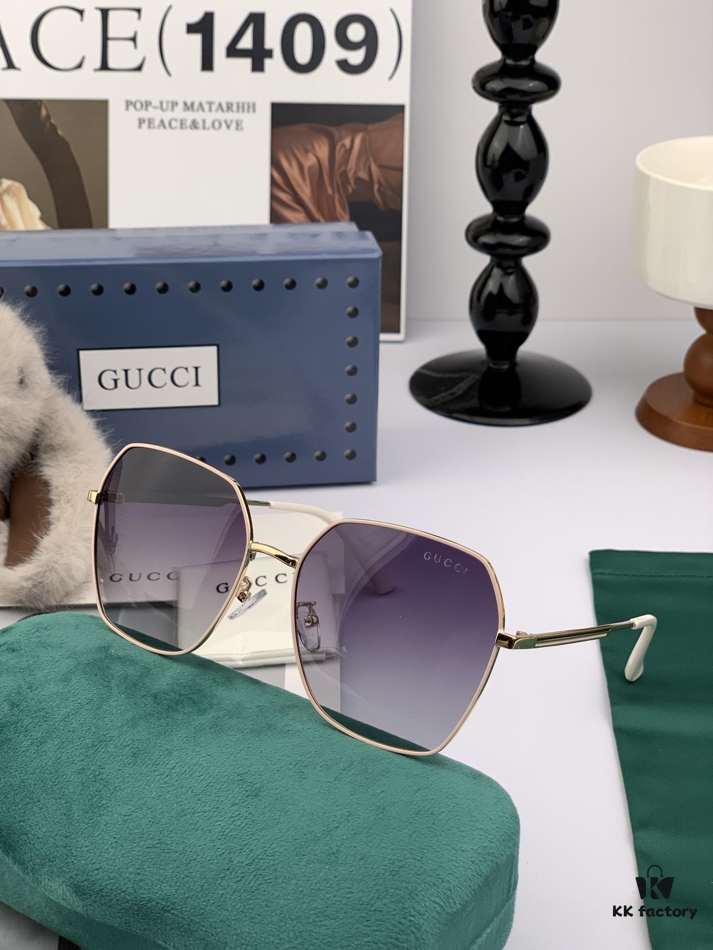 GUCCI 2025 Spring New Arrival Saddle Buckle Temple Sunglasses, Elegant Square Frame Sunglasses Loved by Influencers, Playful and Sweet with Enhanced Facial Fit, Premium Metal Finish