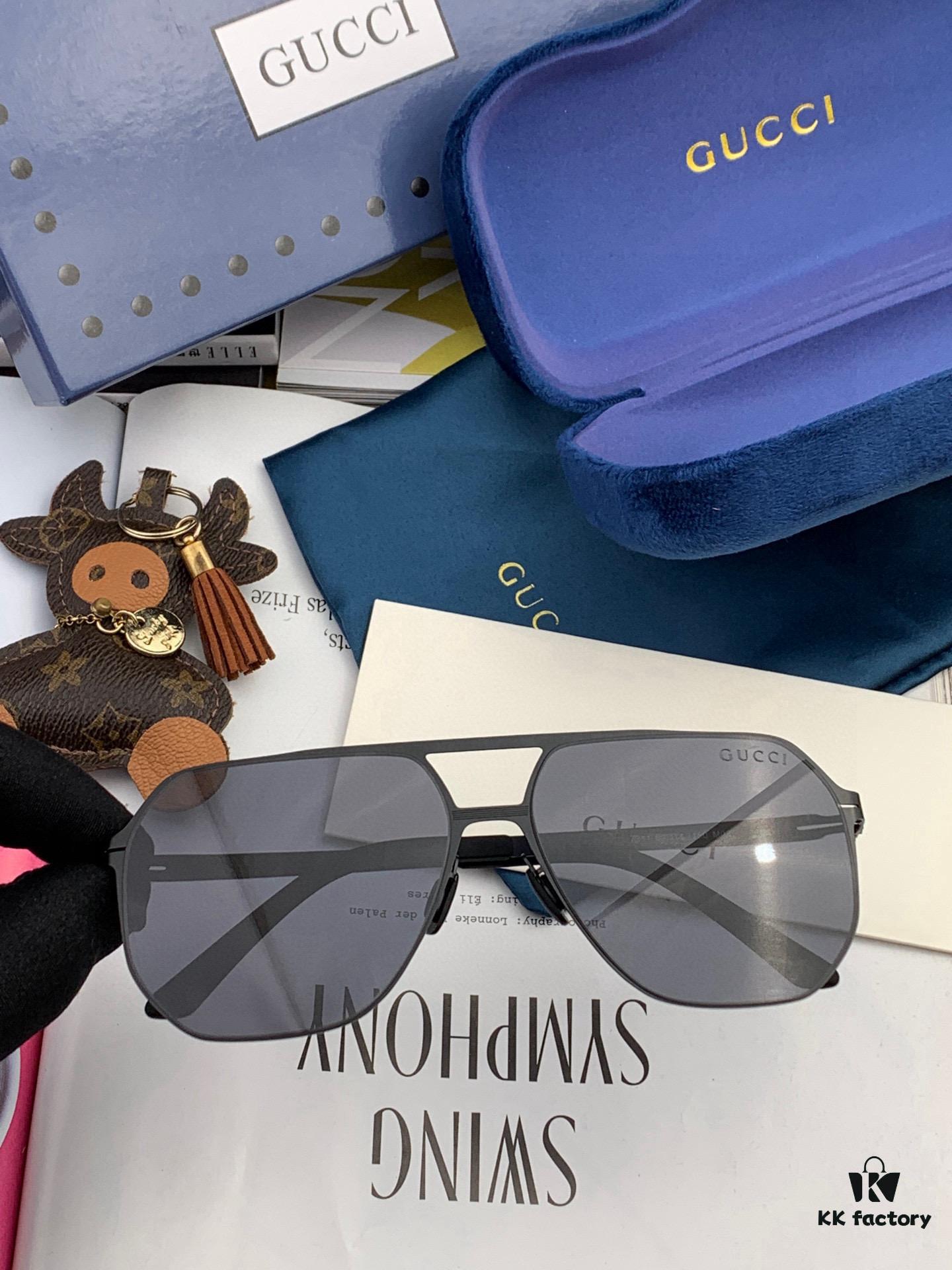 GUCCI 2025 New Unisex Polygonal Sunglasses G1731, Electroplated Finish, Ultra-Lightweight and Highly Elastic Frame Without Screws, Scratch-Resistant and Unbreakable Design, High-Definition Nylon Lenses, Premium Craftsmanship, Original Materials, Stylish and Versatile for Casual Wear