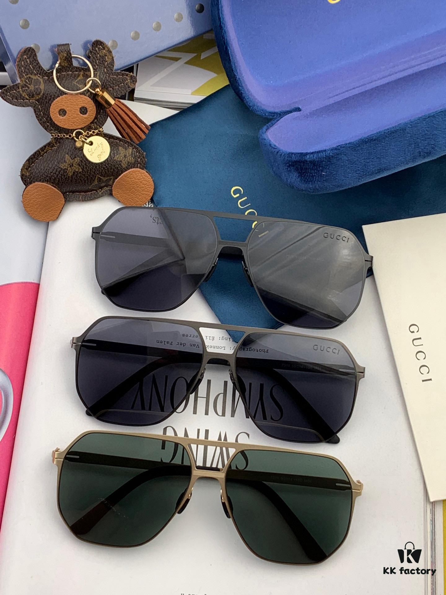 GUCCI 2025 New Unisex Polygonal Sunglasses G1731, Electroplated Finish, Ultra-Lightweight and Highly Elastic Frame Without Screws, Scratch-Resistant and Unbreakable Design, High-Definition Nylon Lenses, Premium Craftsmanship, Original Materials, Stylish and Versatile for Casual Wear