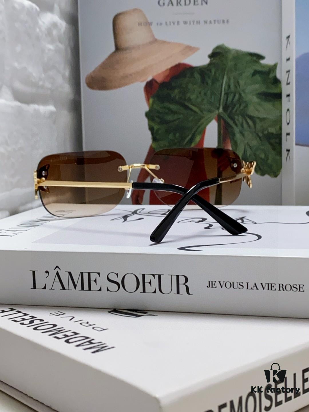 Gucci Rhinestone-Embellished Butterfly Unisex Frameless Sunglasses for Women, Stylish and Fashionable Retro Sun Glasses