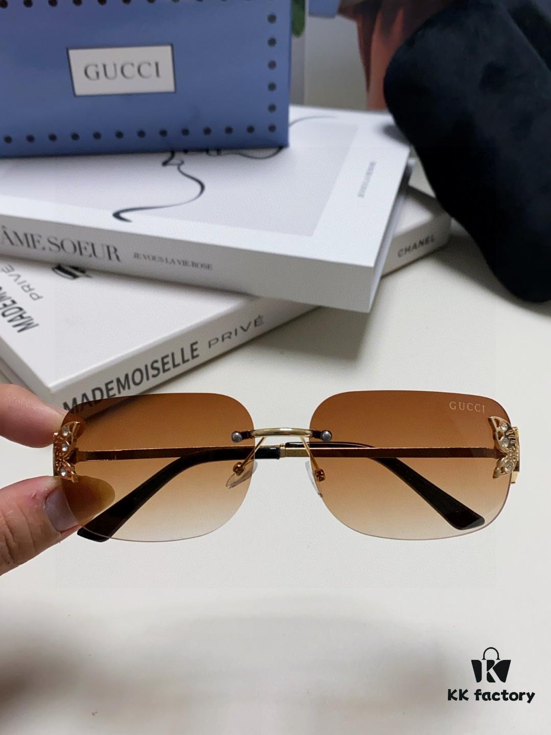 Gucci Rhinestone-Embellished Butterfly Unisex Frameless Sunglasses for Women, Stylish and Fashionable Retro Sun Glasses