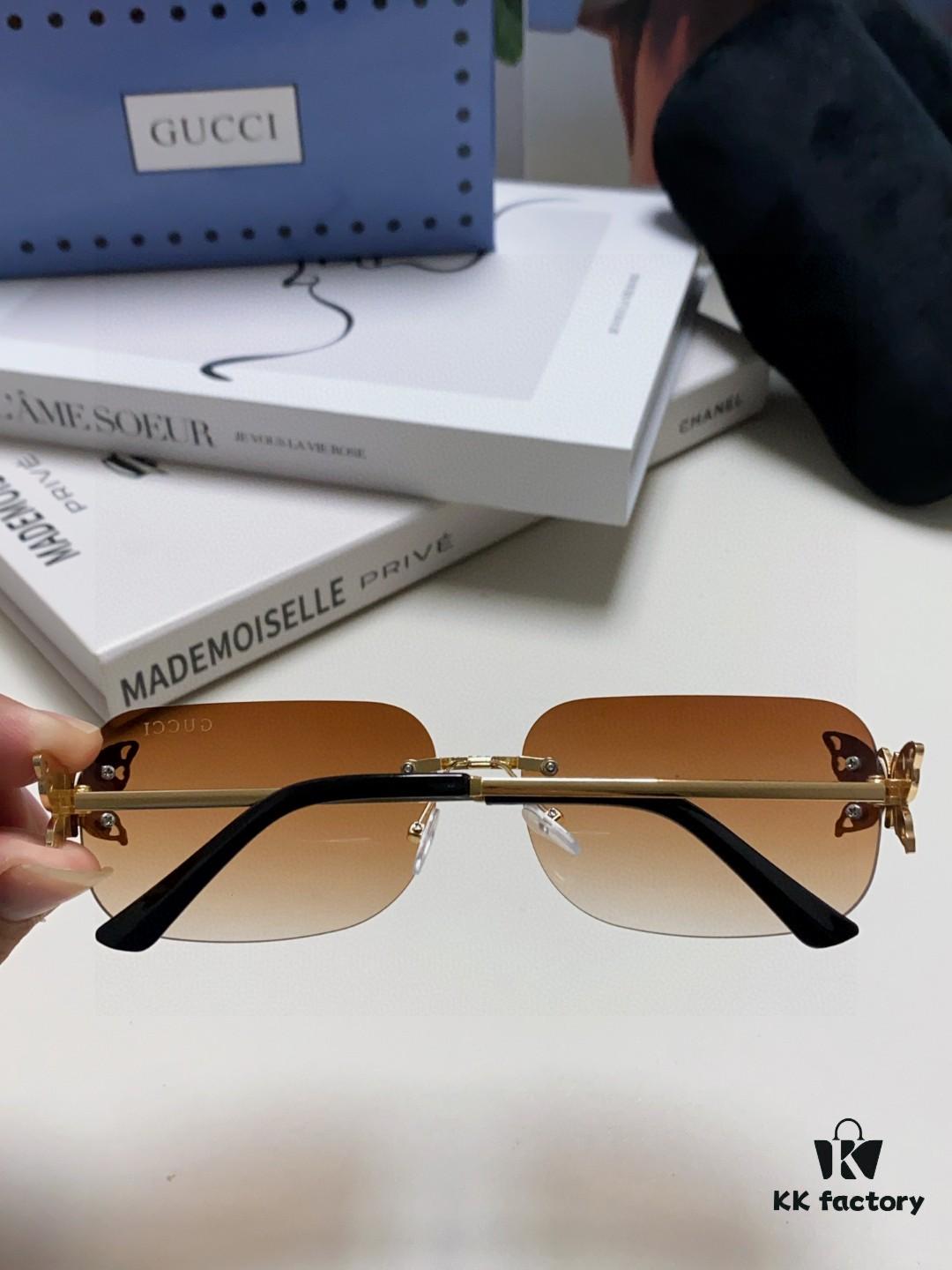 Gucci Rhinestone-Embellished Butterfly Unisex Frameless Sunglasses for Women, Stylish and Fashionable Retro Sun Glasses