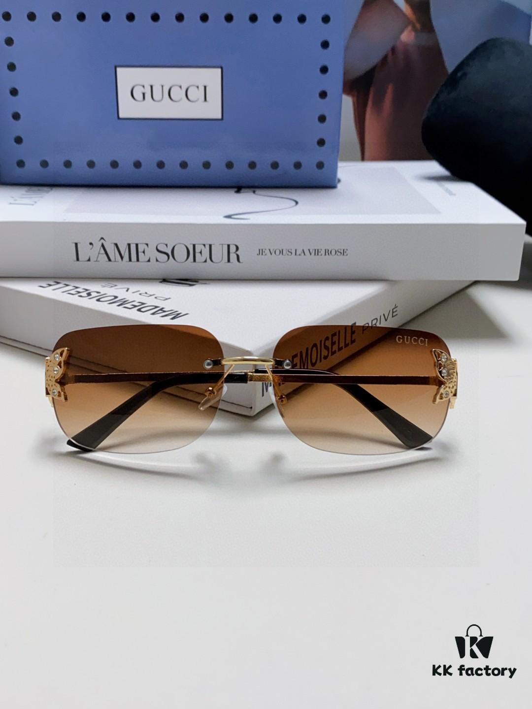 Gucci Rhinestone-Embellished Butterfly Unisex Frameless Sunglasses for Women, Stylish and Fashionable Retro Sun Glasses