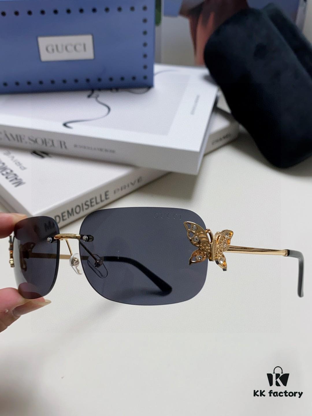 Gucci Rhinestone-Embellished Butterfly Unisex Frameless Sunglasses for Women, Trendy and Stylish Retro Fashion Lady's Best-Selling Eyewear