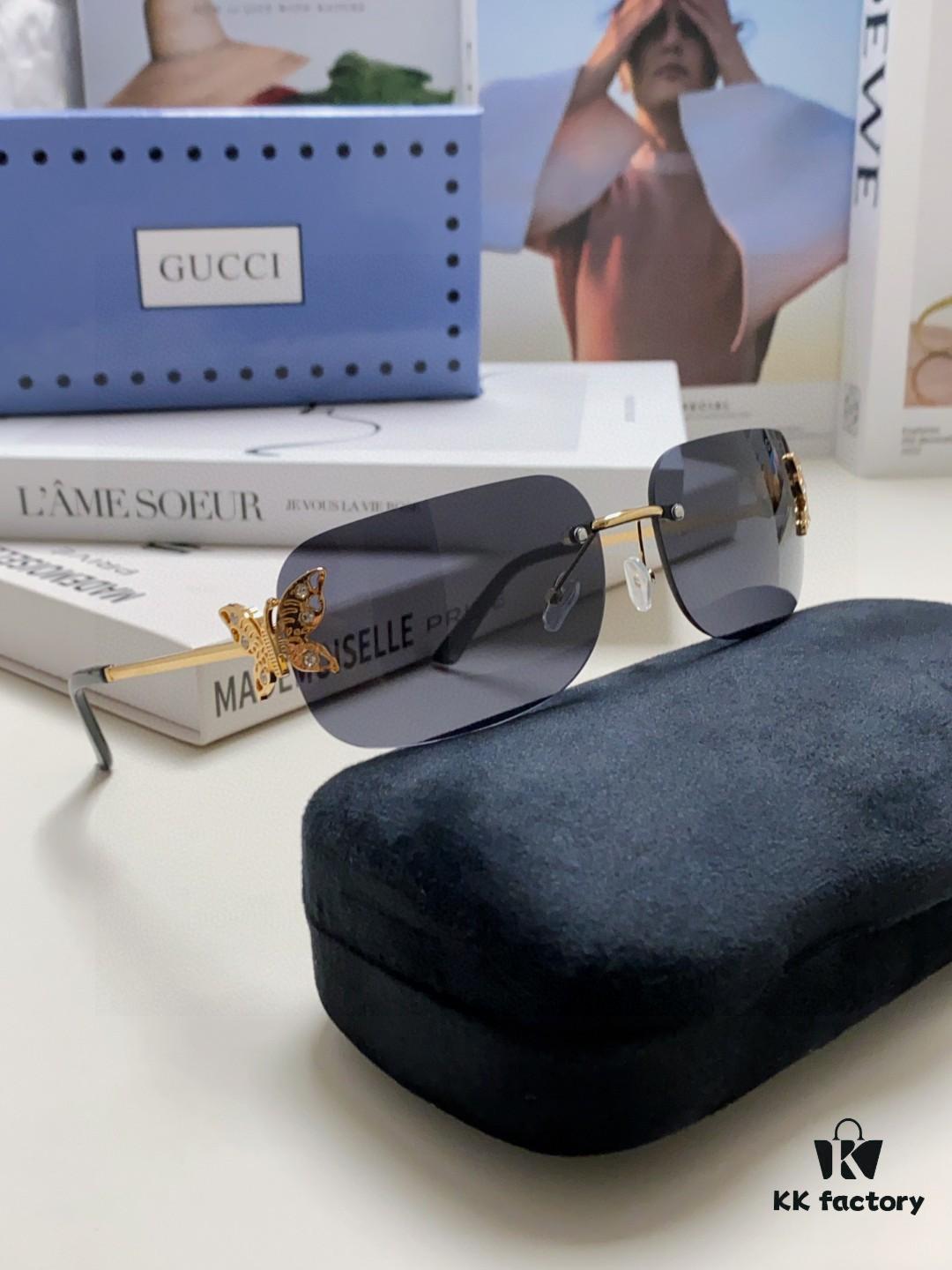 Gucci Rhinestone-Embellished Butterfly Unisex Frameless Sunglasses for Women, Trendy and Stylish Retro Fashion Lady's Best-Selling Eyewear