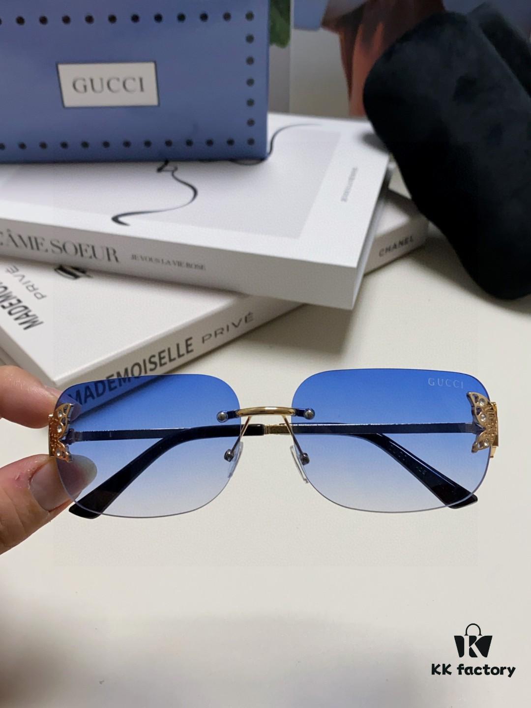 Gucci Rhinestone-Embellished Butterfly Unisex Oversized Sunglasses for Women, Stylish and Fashionable Retro Sun Glasses