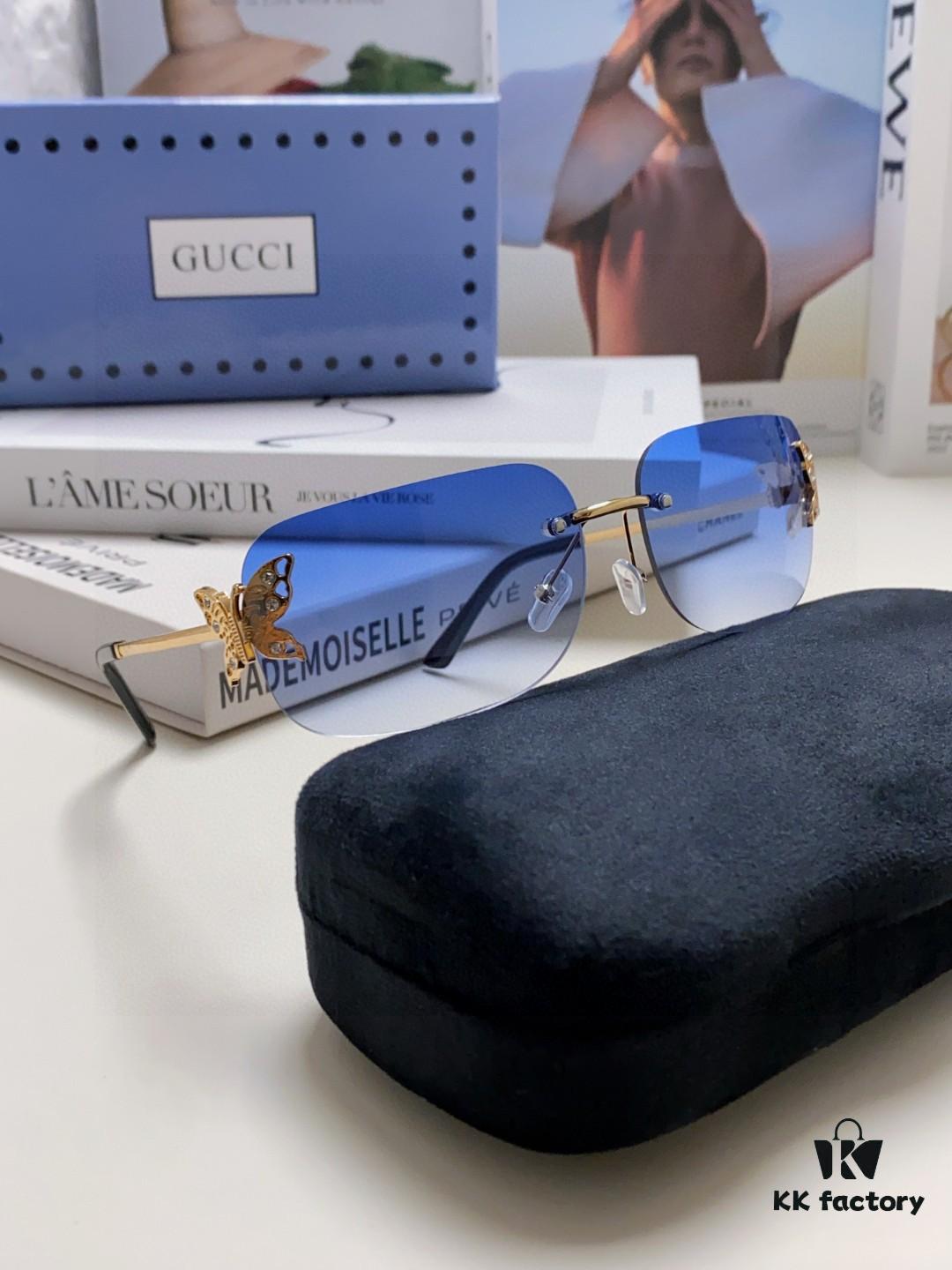 Gucci Rhinestone-Embellished Butterfly Unisex Oversized Sunglasses for Women, Stylish and Fashionable Retro Sun Glasses