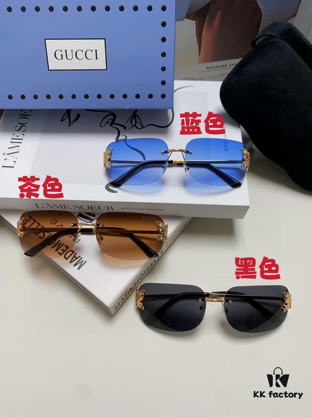 Gucci Rhinestone-Embellished Butterfly Unisex Oversized Sunglasses for Women, Stylish and Fashionable Retro Sun Glasses