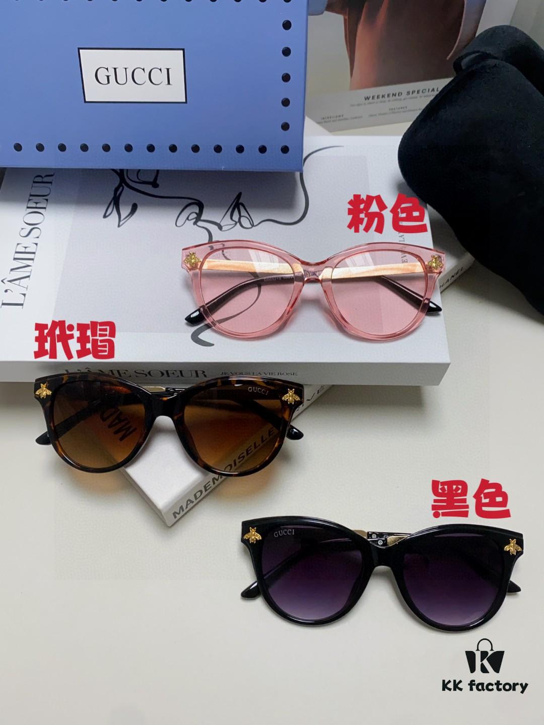 Gucci New Bee Style Sunglasses with Metal Hinges, UV Protection, Stylish and Face-Framing for Outdoor Fashion