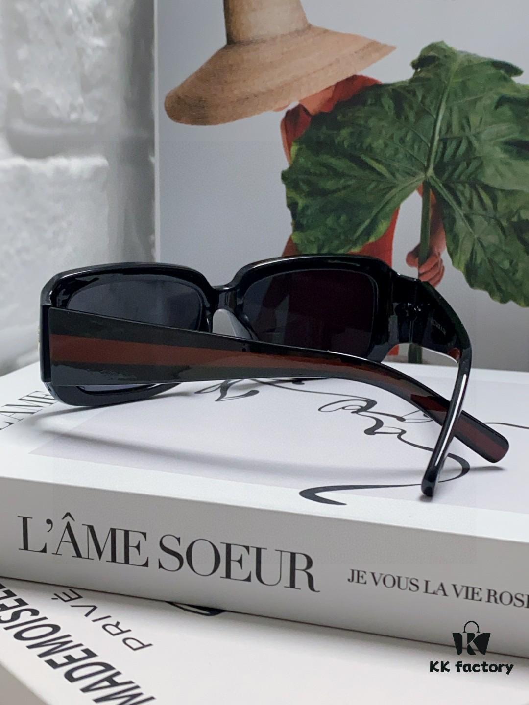 Gucci 2025 New Arrival Unisex Black Rectangular Acetate Sunglasses with Dual Side Logo, Trendy and Comfortable Oversized Eyewear