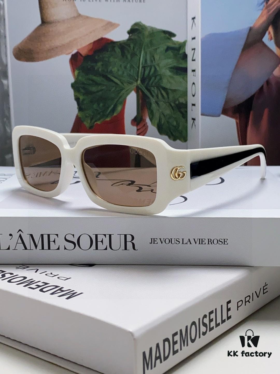 Gucci 2025 New Arrival Unisex Black Rectangular Acetate Sunglasses with Dual Side Logo, Trendy and Comfortable Oversized Sun Glasses