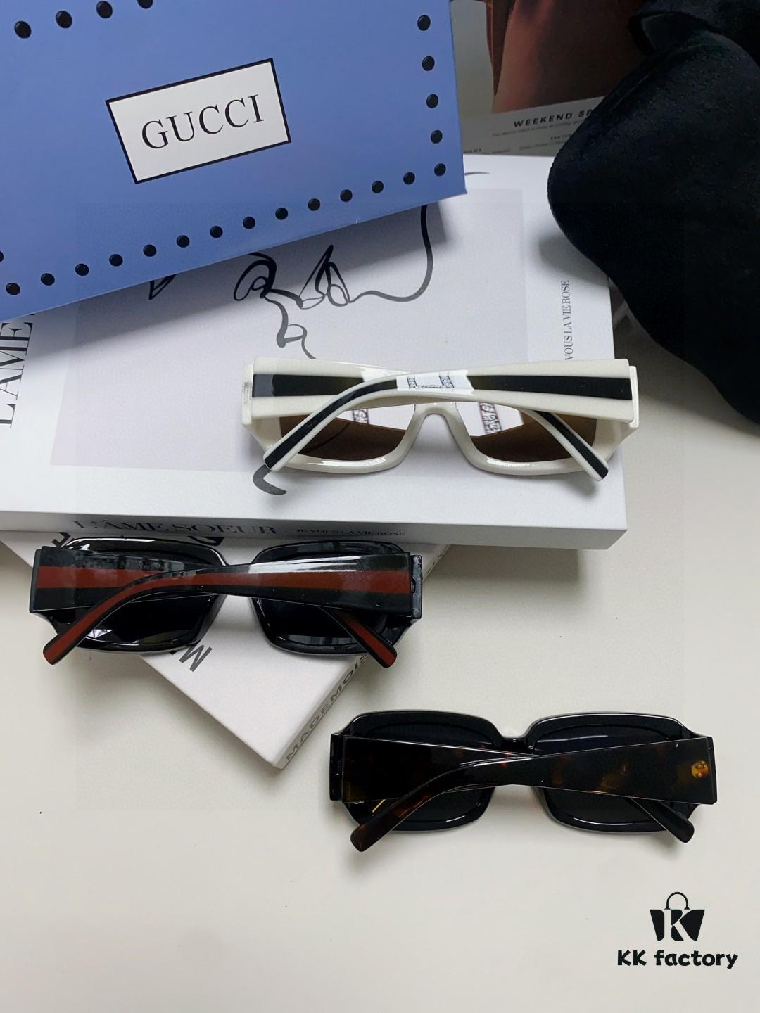 Gucci 2025 New Arrival Unisex Black Rectangular Acetate Sunglasses with Dual Side Logo, Trendy and Comfortable Oversized Sun Glasses