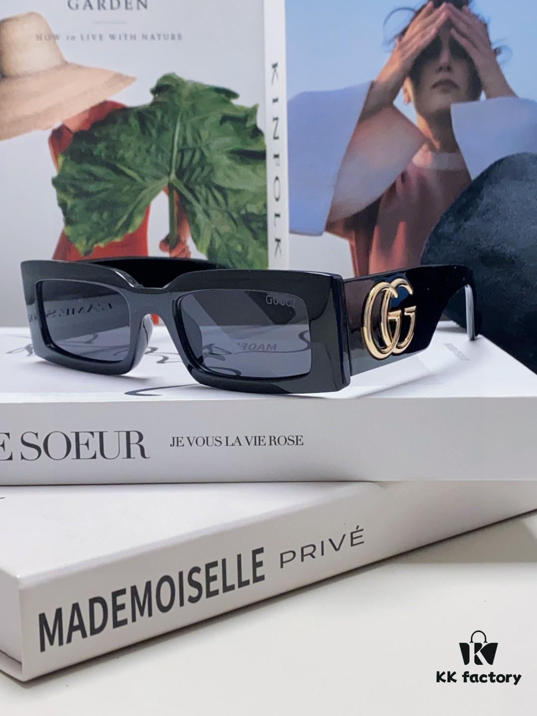 Gucci Bright and Bold Personality Rectangular Narrow-Framed Sunglasses, Unisex Streetwear Style, Versatile and Chic, Model GG1425S