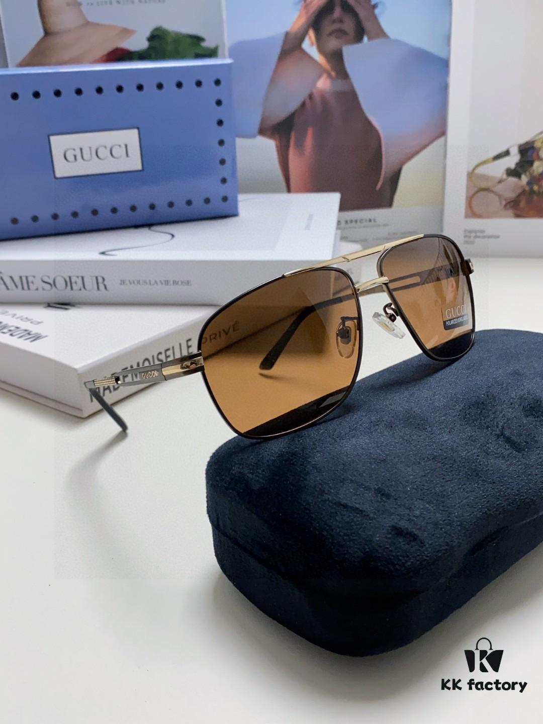 Gucci 2025 New Arrival Men's Sunglasses, UV-Protective Polarized Driving Glasses for Men, Blue Inner Coating, Premium Style Eyewear