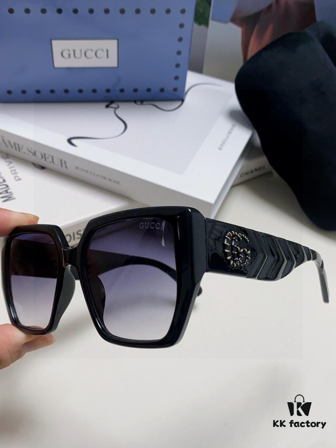 Gucci 2025 New Arrival Influencer Sunglasses for Women, Black Oversized Frame Polarized Sunglasses, Round Face Friendly Celebrity Style Unisex Sun Glasses