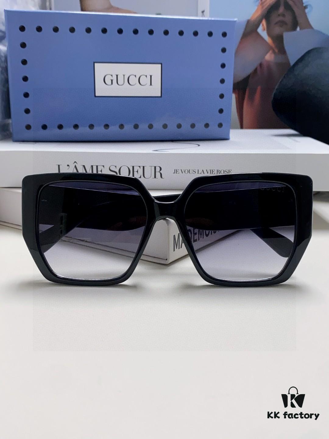 Gucci 2025 New Arrival Influencer Sunglasses for Women, Black Oversized Frame Polarized Sunglasses, Round Face Friendly Celebrity Style Unisex Sun Glasses