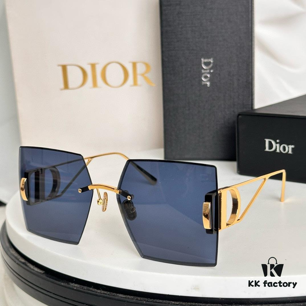 Dior 30 Montaigne S7U SS2023 Sunglasses – Thickened 3.0 with Blue Inner Lens Coating, Frameless Luxury Design with 'CD' Logo on Dark Ruthenium Temples
