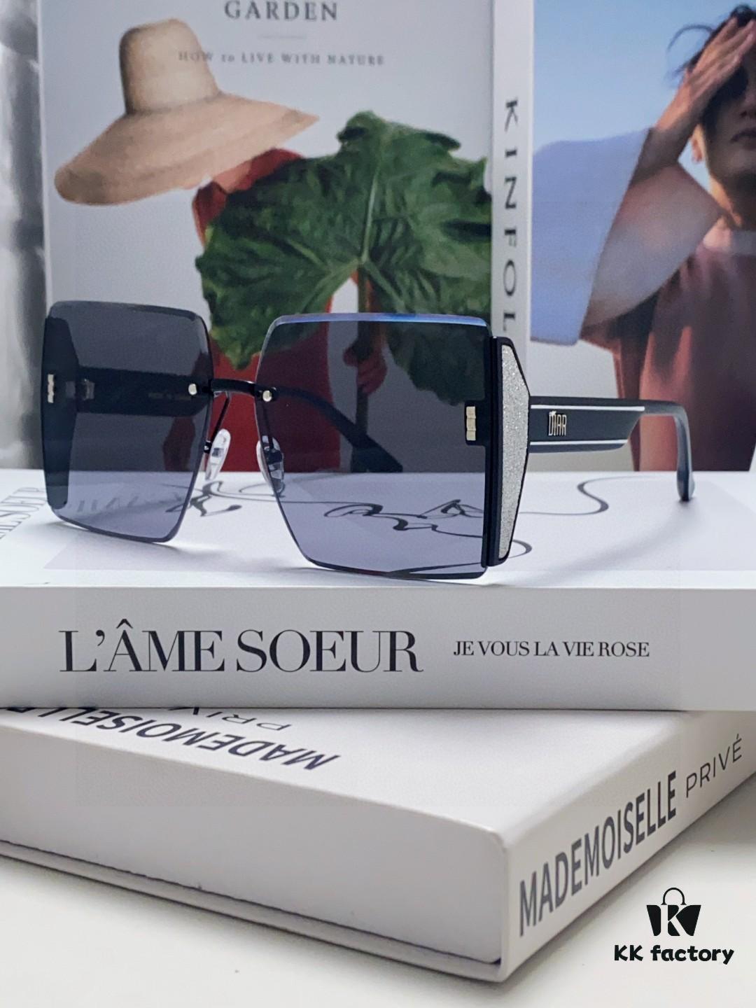 Dior 2025 New Large Frame Women's Sunglasses, Square Edged Rimless UV Protection Vacation Sunglasses