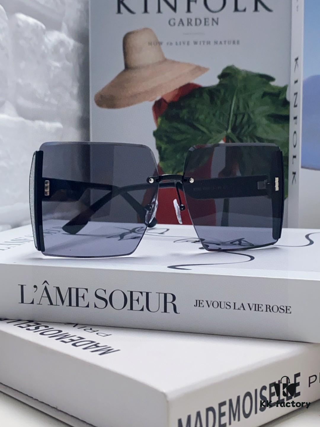 Dior 2025 New Large Frame Women's Sunglasses, Square Edged Rimless UV Protection Vacation Sunglasses