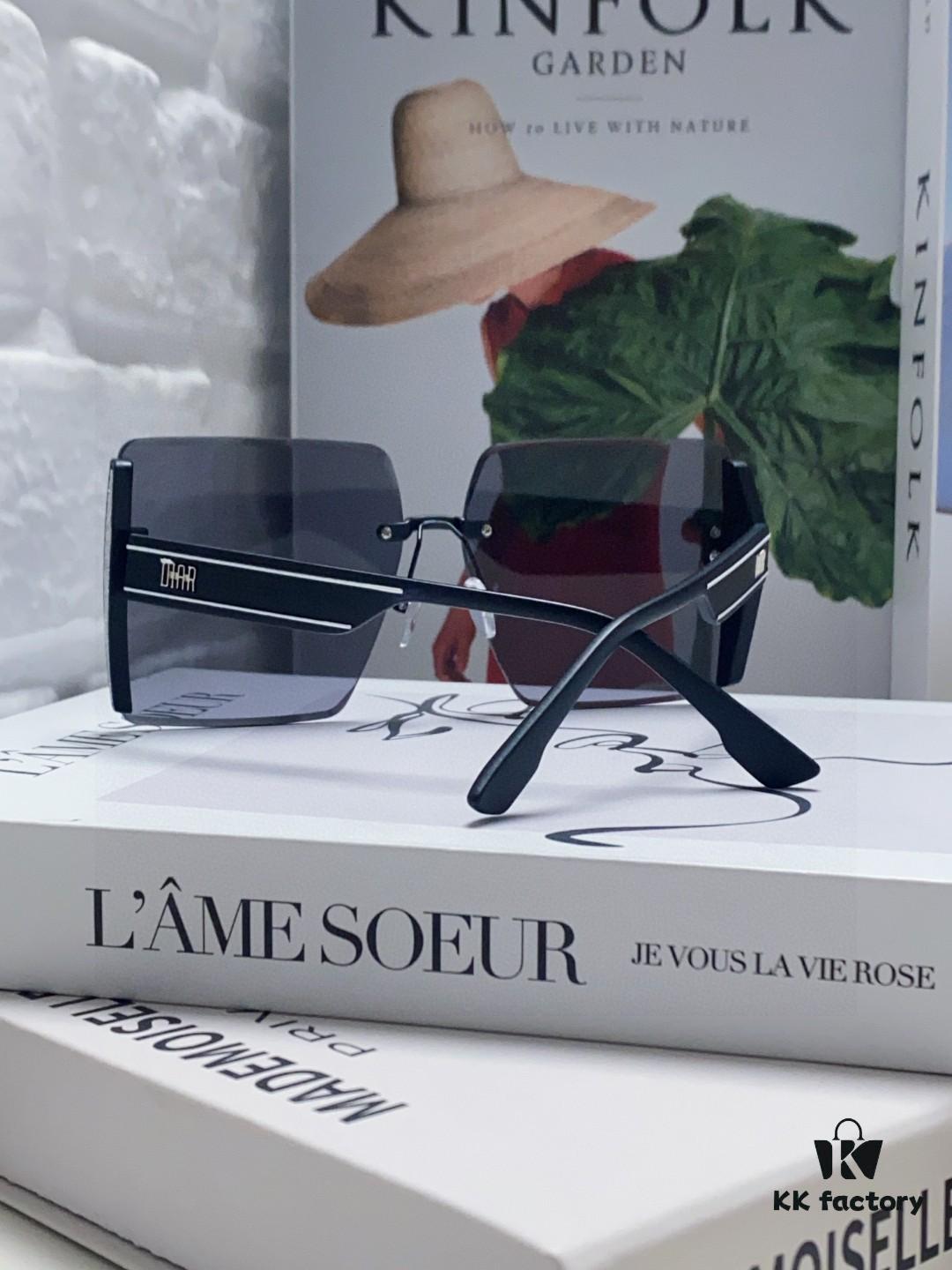 Dior 2025 New Large Frame Women's Sunglasses, Square Edged Rimless UV Protection Vacation Sunglasses