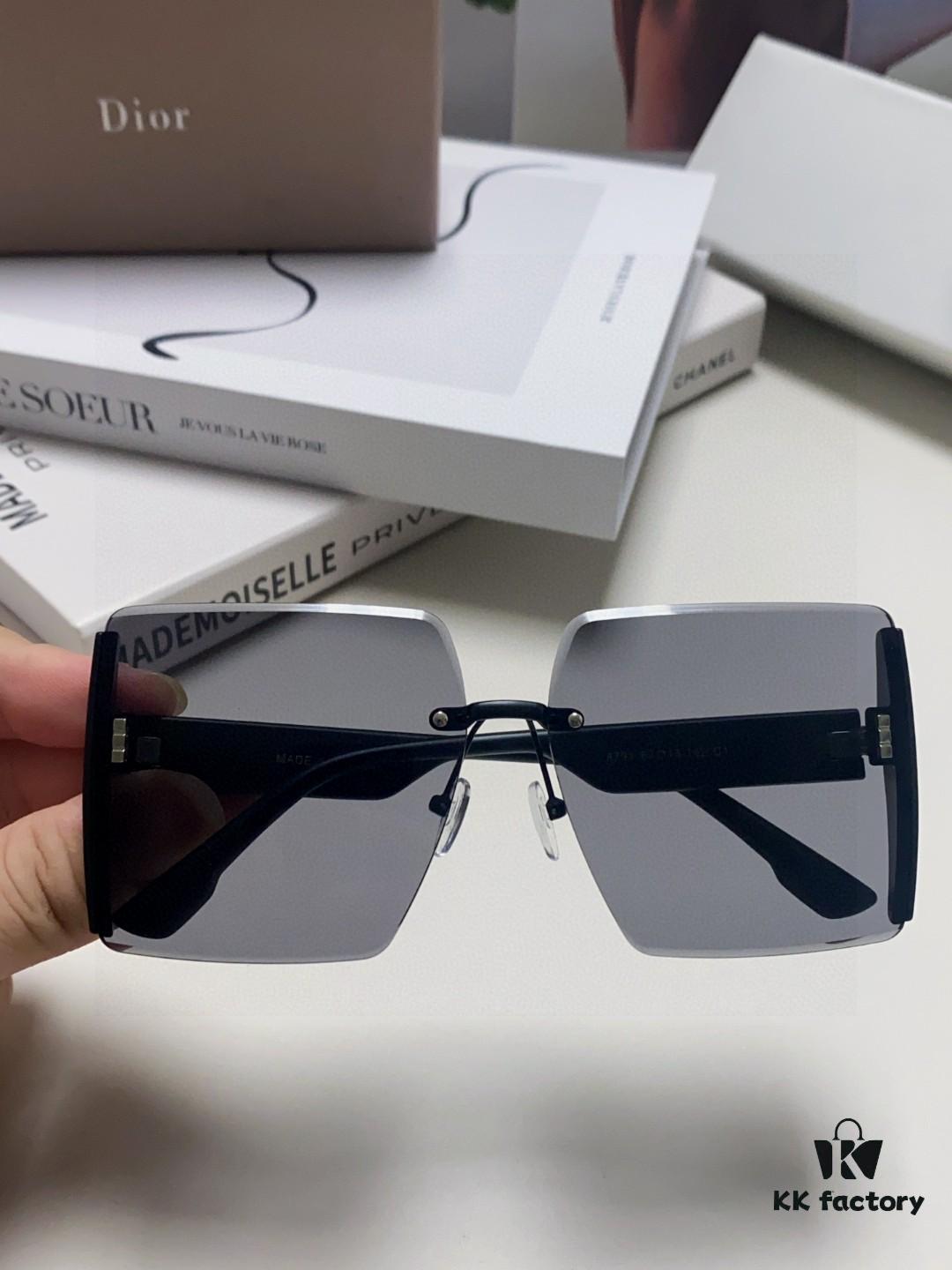 Dior 2025 New Large Frame Women's Sunglasses, Square Edged Rimless UV Protection Vacation Sunglasses