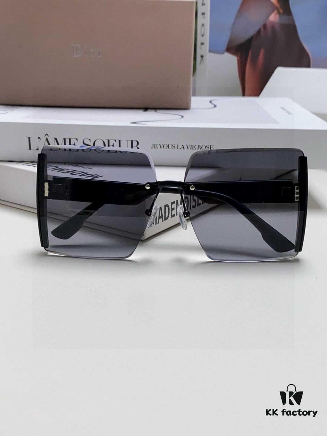 Dior 2025 New Large Frame Women's Sunglasses, Square Edged Rimless UV Protection Vacation Sunglasses