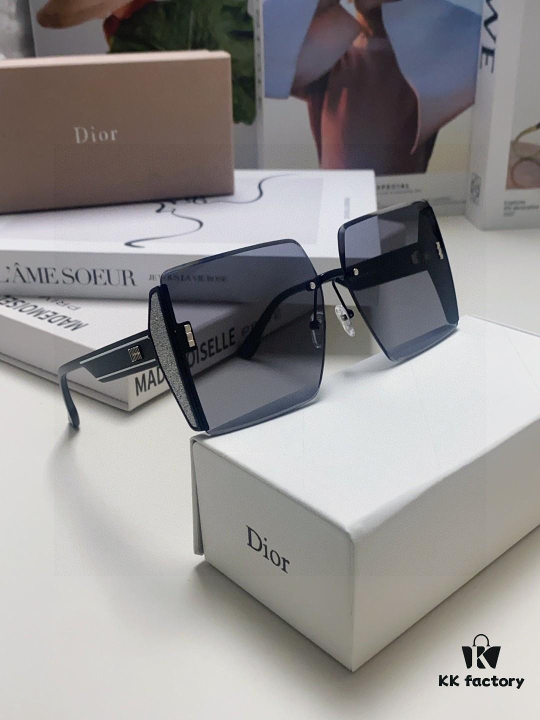 Dior 2025 New Large Frame Women's Sunglasses, Square Edged Rimless UV Protection Vacation Sunglasses