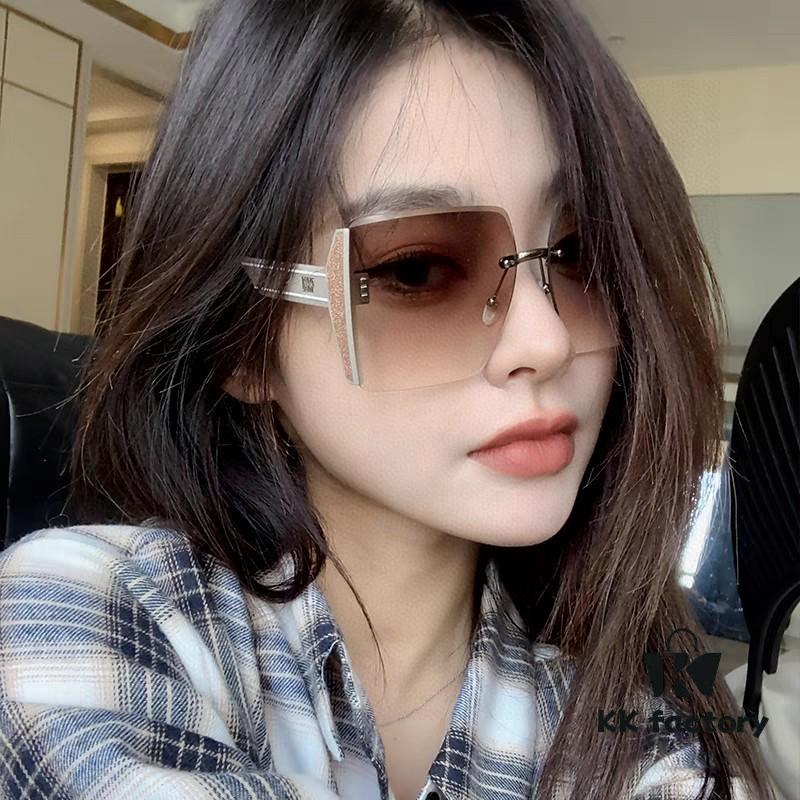 Dior 2025 New Large Frame Women's Sunglasses, Square-Cut Rimless UV-Protective Vacation Sunglasses