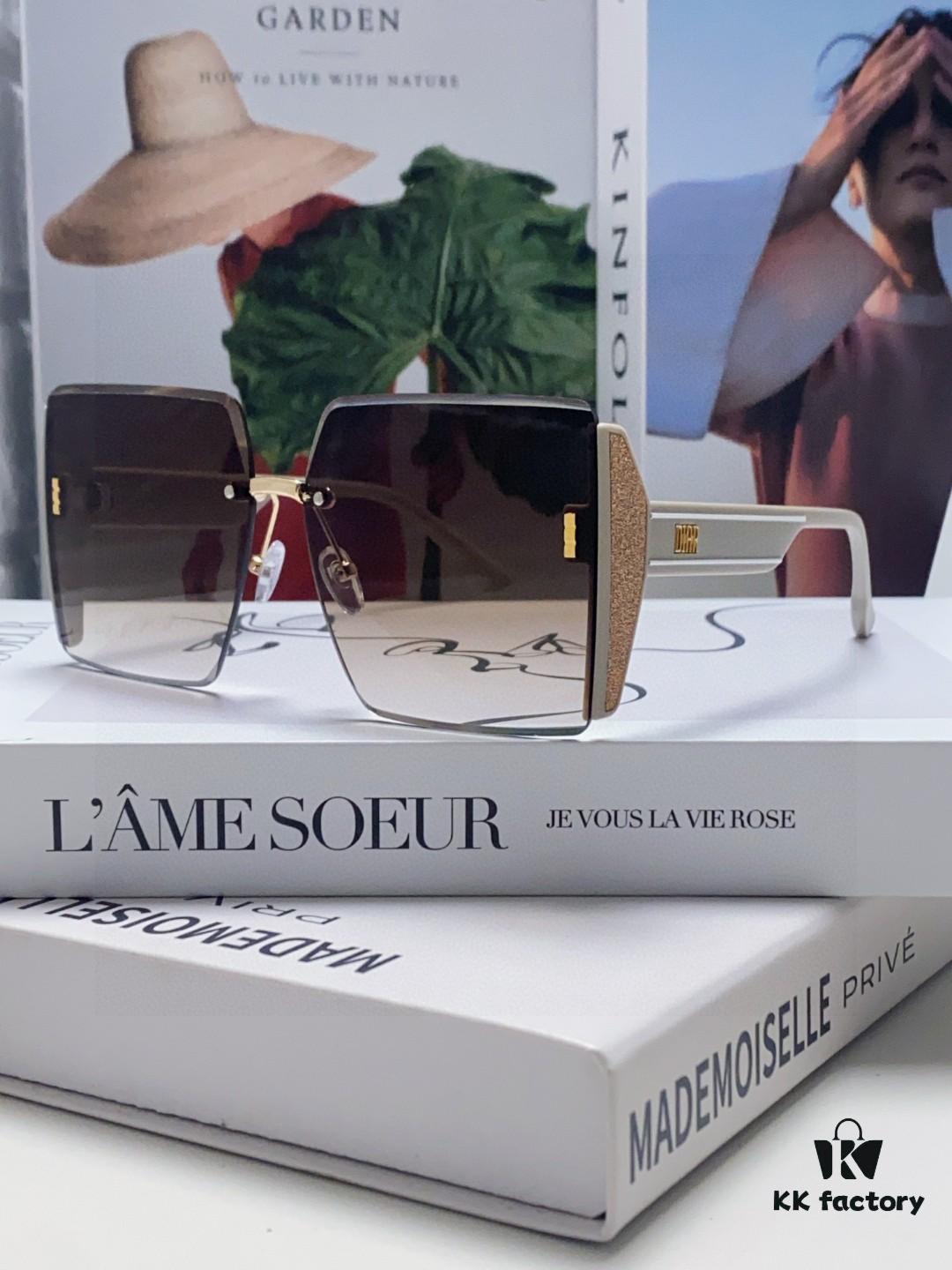 Dior 2025 New Large Frame Women's Sunglasses, Square-Cut Rimless UV-Protective Vacation Sunglasses