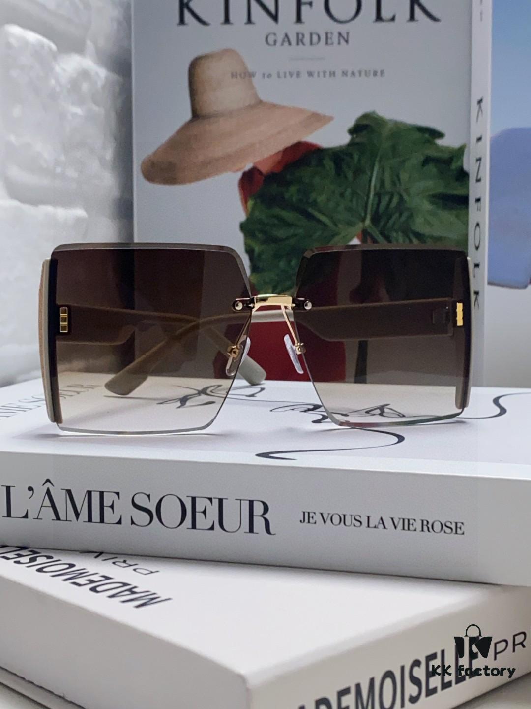 Dior 2025 New Large Frame Women's Sunglasses, Square-Cut Rimless UV-Protective Vacation Sunglasses